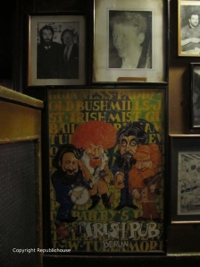 The Dubliners in caricature; Ronnie Drew pictured top left also